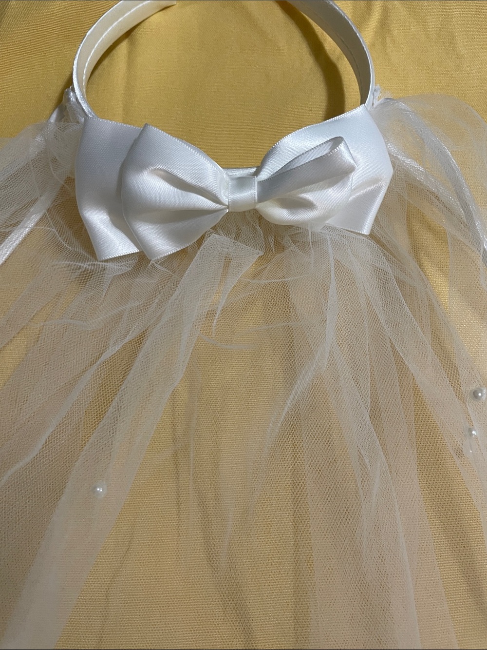 White Veil Headband with Bow